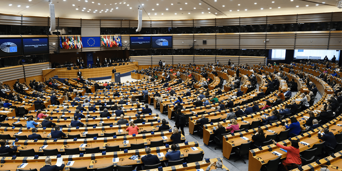 Picture of the EU Parliament's plenary hall in Brussels, Belgium